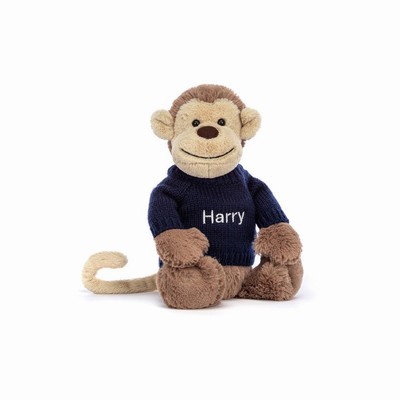 Jellycat Bashful Monkey with Navy Jumper Australia | 094328NPC